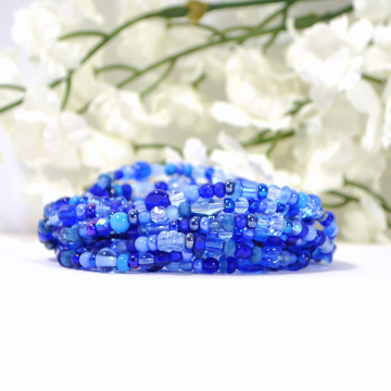 Wrap Bracelet, Blue Stretch Bracelet, 9 Wrap Bracelet, Blue Layering Bracelet, Handmade Stacking Bracelet