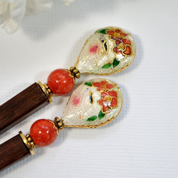 Cloisonne Hair Chopsticks, Pair of Hairsticks, 4.75 inch Handmade Hair Sticks - "Nicoline"