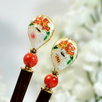 Cloisonne Hair Chopsticks, Pair of Hairsticks, 4.75 inch Handmade Hair Sticks - "Nicoline"