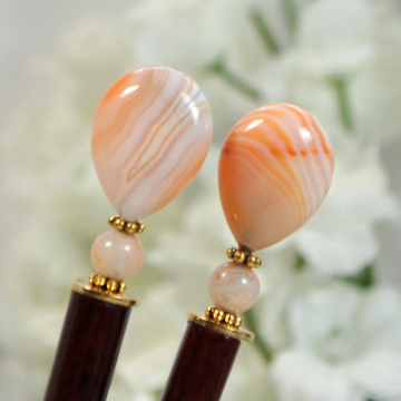 Apricot Agate Hair Sticks, Pair of 4.75 inch Hairsticks - "Myla"