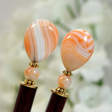 Apricot Agate Hair Sticks, Pair of 4.75 inch Hairsticks - "Myla"