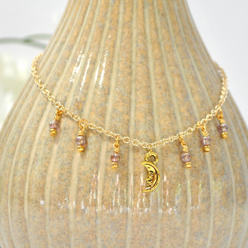 Moon Anklet, Moon Ankle Bracelet, Charm Anklet, Celestial Anklet, Gold Purple Anklet, Handmade Anklet, Chain Anklet