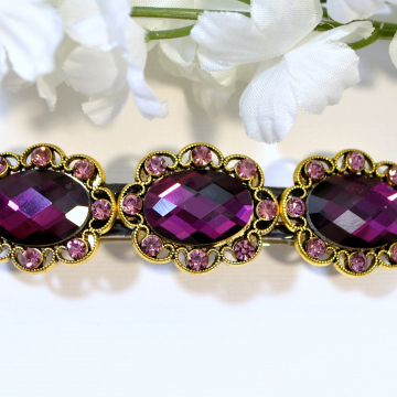 Purple Barrette, Crystal Hair Barrette, Hair Slide, Purple, Gold, Handmade, Hair Clip, French Barrette, Hair Accessories for the Office