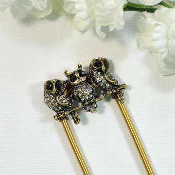 Bronze Owl Hair Fork, 3 inch, Hair Jewelry, Handmade Hair Accessory, Embellished Hair Fork, Owl Jewelry
