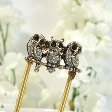 Bronze Owl Hair Fork, 3 inch, Hair Jewelry, Handmade Hair Accessory, Embellished Hair Fork, Owl Jewelry