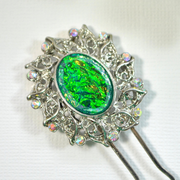 Green Decorative Hair Fork, 2 inch Dragon Eye Jewelry