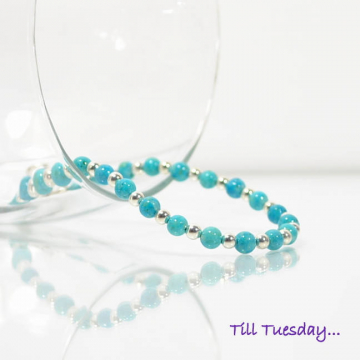 Turquoise Blue Bracelet, Beaded Bracelet, Light Blue with Silver Accents, Handmade Bracelet, Prom Jewelry, Something Blue
