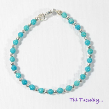 Turquoise Blue Bracelet, Beaded Bracelet, Light Blue with Silver Accents, Handmade Bracelet, Prom Jewelry, Something Blue