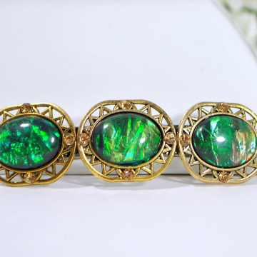 Dragons Eye Barrette, Green and Gold Hair Clip