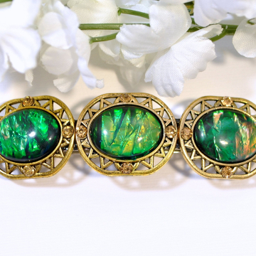 Dragons Eye Barrette, Green and Gold Hair Clip