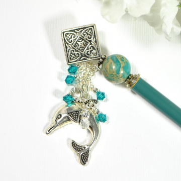 Dolphin Hair Stick, 5 inch Beach Hair Bun Pin - "Muse"