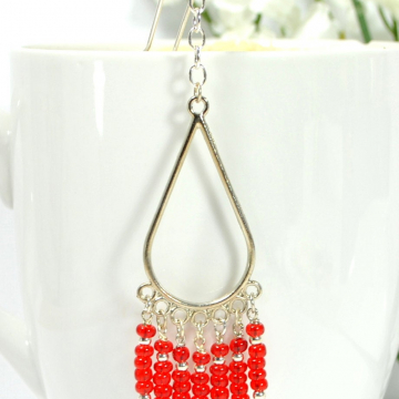 Red and Silver Boho Hair Beads, 4 inch Gypsy Hair Jewelry with Your Choice of Snap Comb or U Pin