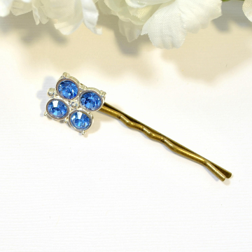 Blue Bobby Pin, Small Hair Pin, Crystal Bobbies, Hair Slide, Blue Hair Pins, Handmade, Something Blue