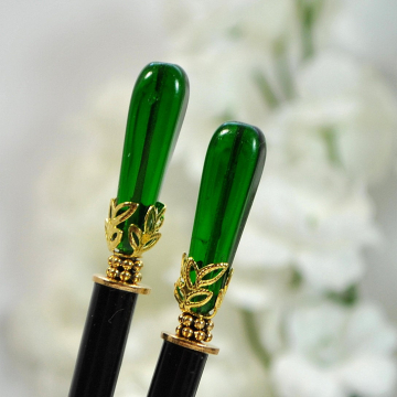 Pair of Green Hair Sticks, Set of 4.75 inch Hair Pins for Long Hair - "Thalia"