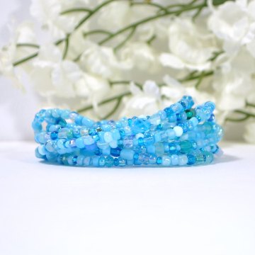 Blue Stretch Bracelet, 9 Wrap, Multi Wrap, Layering Bracelet, Light Blue Bracelet, Handmade Stacking Bracelet, Elastic Bracelet