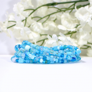 Blue Stretch Bracelet, 9 Wrap, Multi Wrap, Layering Bracelet, Light Blue Bracelet, Handmade Stacking Bracelet, Elastic Bracelet