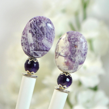 Purple Hair Sticks, Pair of Hairsticks, Gemstone Hair Stick, Charoite, Small Hairstick, Handmade Hair Accessories - "Elora"