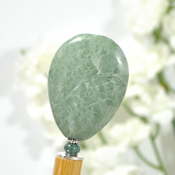 Green Gemstone Hair Stick, 5.5 inch Beaded Hair Pin - "Gentle Heart"