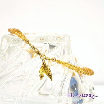 Golden Leaf Anklet, 10 inch Handmade Woodland Charm Ankle Bracelet