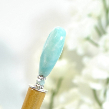 Blue Gemstone Hair Stick, Beaded Hair Pin - "Raindrop"