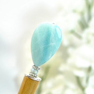 Blue Gemstone Hair Stick, Beaded Hair Pin - "Raindrop"