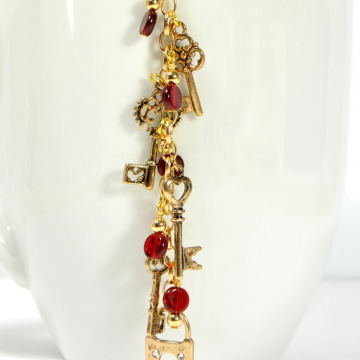 Red and Gold Key Hair Clip, 4 inch Boho Hair Charm with Your Choice of Snap Comb or U Pin