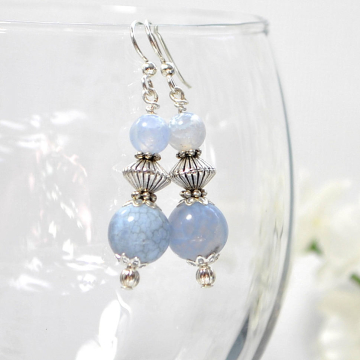 Blue Dangle Earrings, Small Dangle Earring, Blue Silver Earrings, Handmade Earrings, Your Choice of Leverback Earwires or Sterling Silver