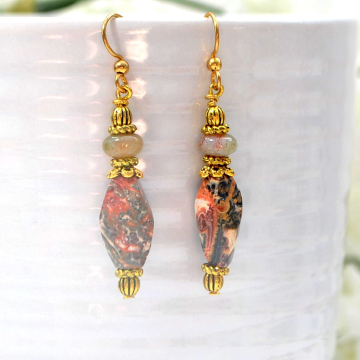 Jasper Earrings, Boho Earrings, 2 inch, Drop Earrings, Bohemian Jewelry, Gemstone Earrings, Handmade, Your Choice Leverback or Gold Filled
