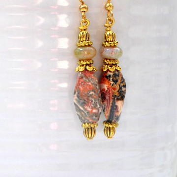 Jasper Earrings, Boho Earrings, 2 inch, Drop Earrings, Bohemian Jewelry, Gemstone Earrings, Handmade, Your Choice Leverback or Gold Filled