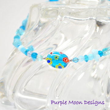 Boho Anklet, 9.5 inch Light Blue Handmade Ankle Bracelet