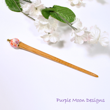 Minimalist Orange Hair Stick, 5 inch Bun Pin for Messy Hair - "Aurora"