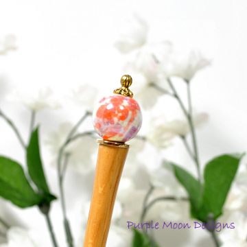 Minimalist Orange Hair Stick, 5 inch Bun Pin for Messy Hair - "Aurora"
