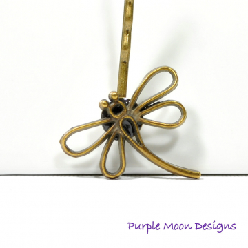 Dragonfly Hair Pin, Bronze Dragonfly Bobbies, Woodland Hair Clip, Small Hair Slide, Barrette