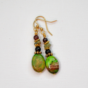 Boho Earrings, Dangle Earrings, Green Drop Earring, Handmade, Gemstone Earrings, Bohemian Jewelry, Leverback or Gold Filled Earwires