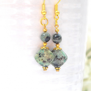 Jasper Earrings, Dangle Earrings, Jasper Jewelry, Green Earrings, Jasper Earrings, Handmade, Your Choice of Leverback or Gold Filled