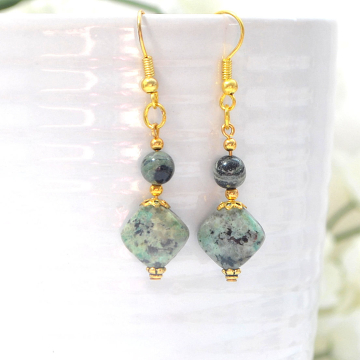 Jasper Earrings, Dangle Earrings, Jasper Jewelry, Green Earrings, Jasper Earrings, Handmade, Your Choice of Leverback or Gold Filled
