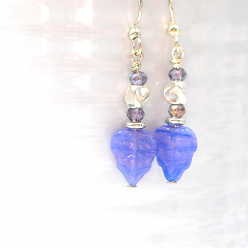 Purple Leaf Earrings, Small Dangle Earrings, Leaf Jewelry, Small Earrings, Purple Handmade, Your Choice Leverback or Sterling Silver