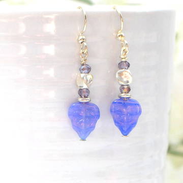 Purple Leaf Earrings, Small Dangle Earrings, Leaf Jewelry, Small Earrings, Purple Handmade, Your Choice Leverback or Sterling Silver