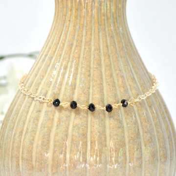 Black Gold Anklet, Beaded Ankle Bracelet, Chain Anklet, Handmade, Adjustable, Minimalist Anklet