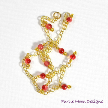 Cranberry Red Charm Anklet, Red Gold Ankle Bracelet, Charm Anklet, Chain Anklet, Red Ankle Bracelet, 9.5 inch Anklet, Gold Chain Anklet