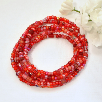 Wrap Bracelet, Stretch Bracelet, 6 Wrap, Elastic Bracelet, Red Layering Bracelet, Handmade