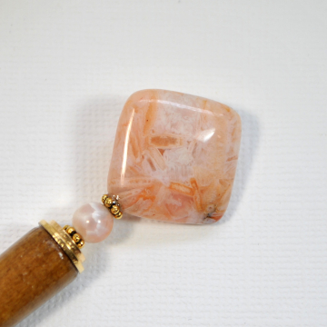 Orange Gemstone Hair Stick, 5 inch Japanese Bun Pin - "Pyromancer"