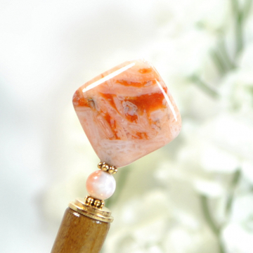 Orange Gemstone Hair Stick, 5 inch Japanese Bun Pin - "Pyromancer"