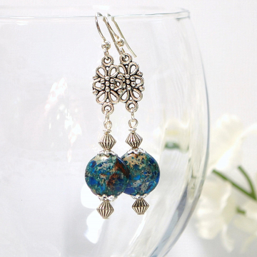 Blue Earrings, 2 inch Dangle Earrings, Blue Silver Dangles, Long Dangle Earring, Gemstone Earrings, Handmade