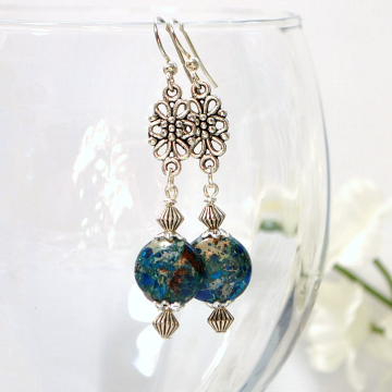 Blue Earrings, 2 inch Dangle Earrings, Blue Silver Dangles, Long Dangle Earring, Gemstone Earrings, Handmade