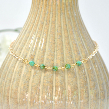 Blue-Green on Gold Anklet, Beaded Ankle Bracelet, Chain Anklet, Handmade, Minimalist Anklet, Chain Anklet, Handmade