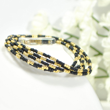 Black Gold Wrap Bracelet, 5 Wrap Bracelet, Multi-Wrap Bracelet, Seed Bead Bracelet, 35 inch Bracelet Necklace