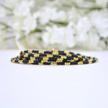 Black Gold Wrap Bracelet, 5 Wrap Bracelet, Multi-Wrap Bracelet, Seed Bead Bracelet, 35 inch Bracelet Necklace
