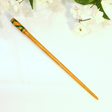 Green Inlay Hair Stick, 7 inch Wood Hairstick