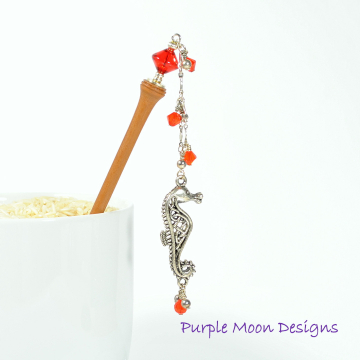 Seahorse Hair Stick, 4 inch Geisha Charm Hair Chopstick - "Promise"